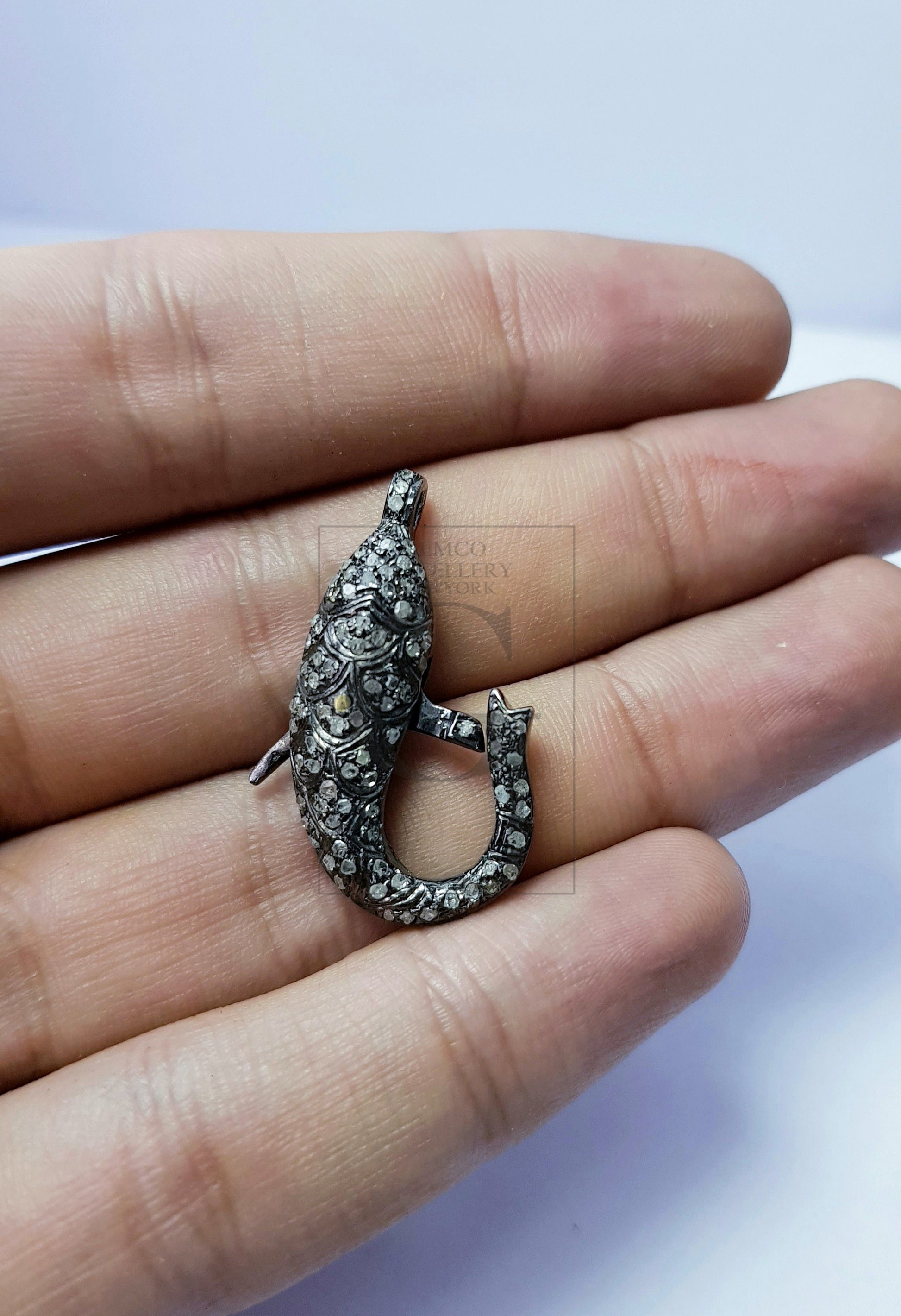 Beautiful Fish Shaped Designer Rosecut Pave Diamond Lobster Design Clasps 925 Sterling Silver Handmade Finish One Of A Kind Design Clasps