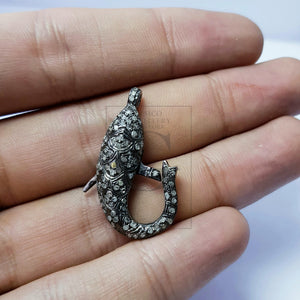 Beautiful Fish Shaped Designer Rosecut Pave Diamond Lobster Design Clasps 925 Sterling Silver Handmade Finish One Of A Kind Design Clasps