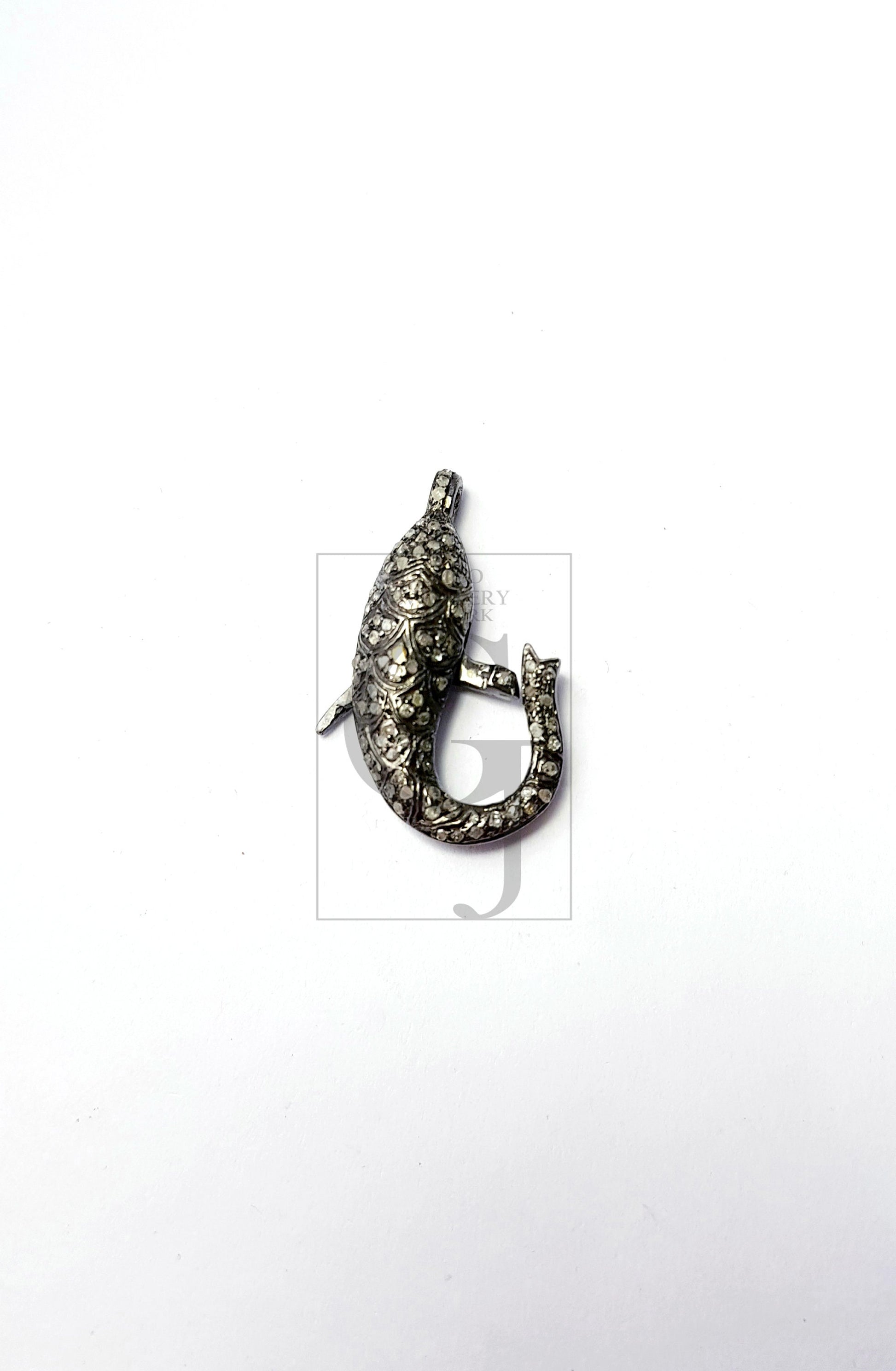 Beautiful Fish Shaped Designer Rosecut Pave Diamond Lobster Design Clasps 925 Sterling Silver Handmade Finish One Of A Kind Design Clasps