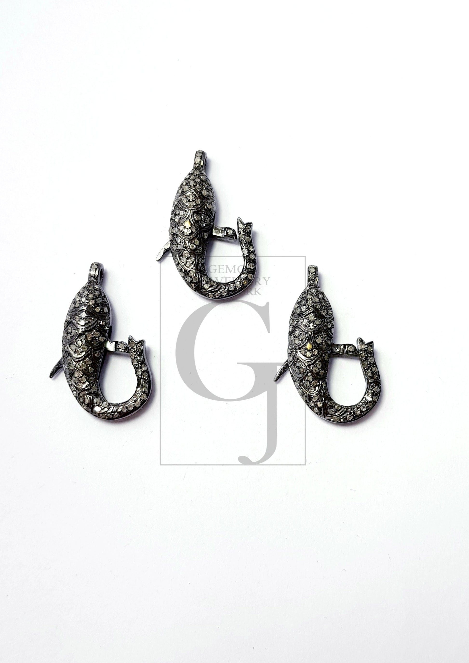 Beautiful Fish Shaped Designer Rosecut Pave Diamond Lobster Design Clasps 925 Sterling Silver Handmade Finish One Of A Kind Design Clasps