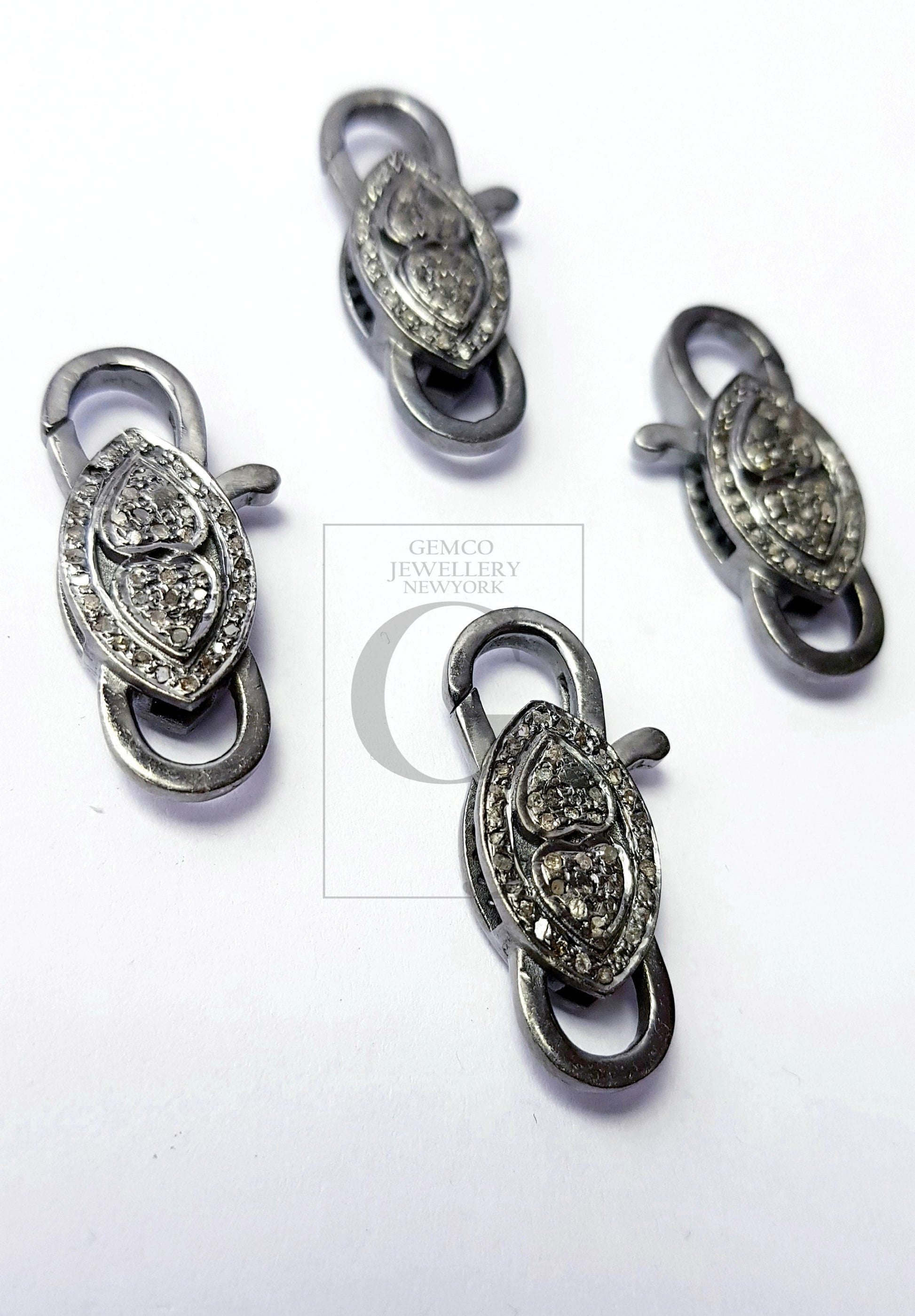 Rosecut pave diamond lobster design clasp 925 sterling silver handmade finish clasp with matching jump ring