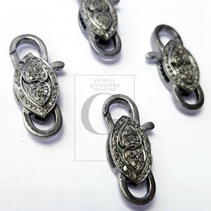 Rosecut pave diamond lobster design clasp 925 sterling silver handmade finish clasp with matching jump ring