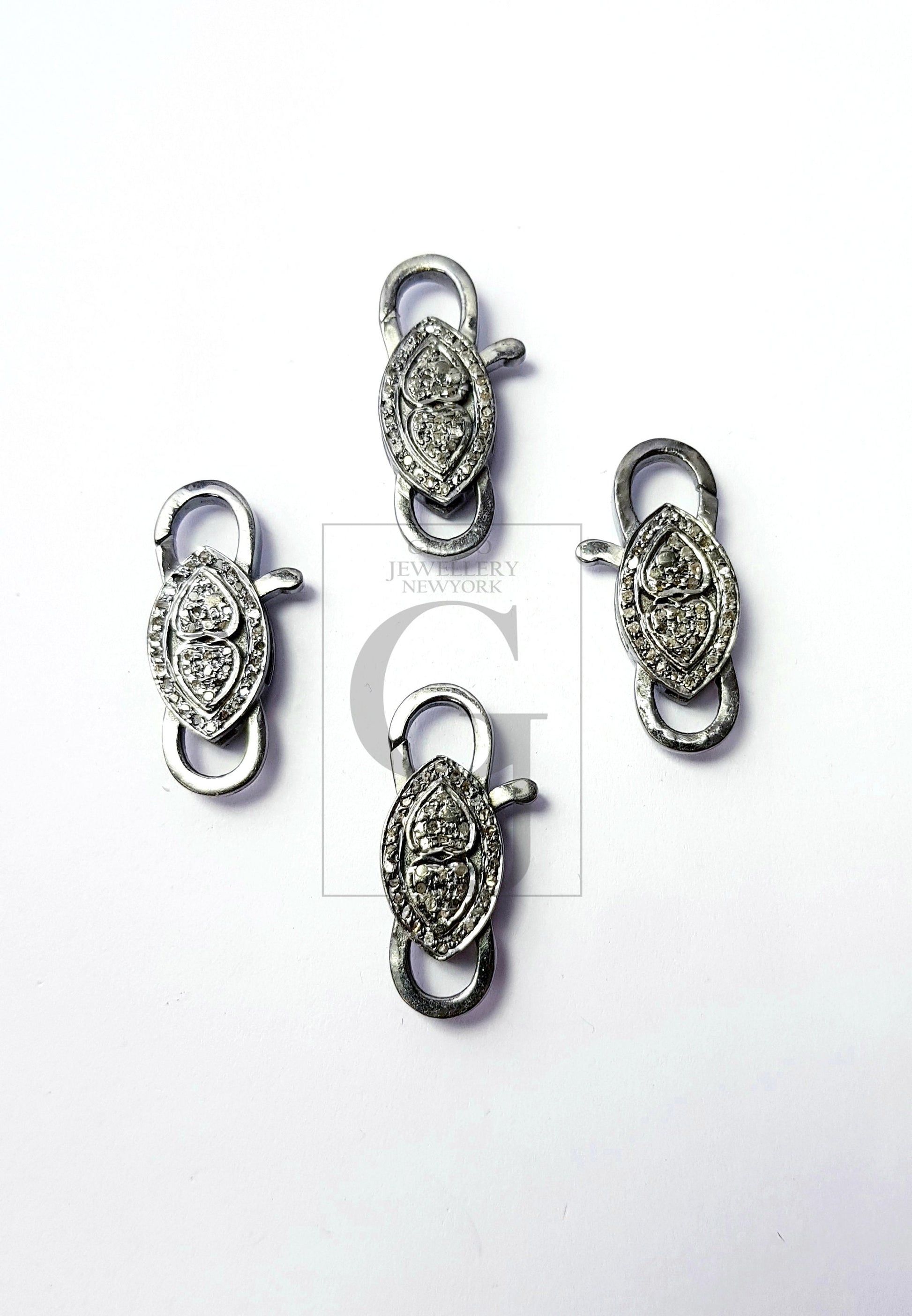Rosecut pave diamond lobster design clasp 925 sterling silver handmade finish clasp with matching jump ring