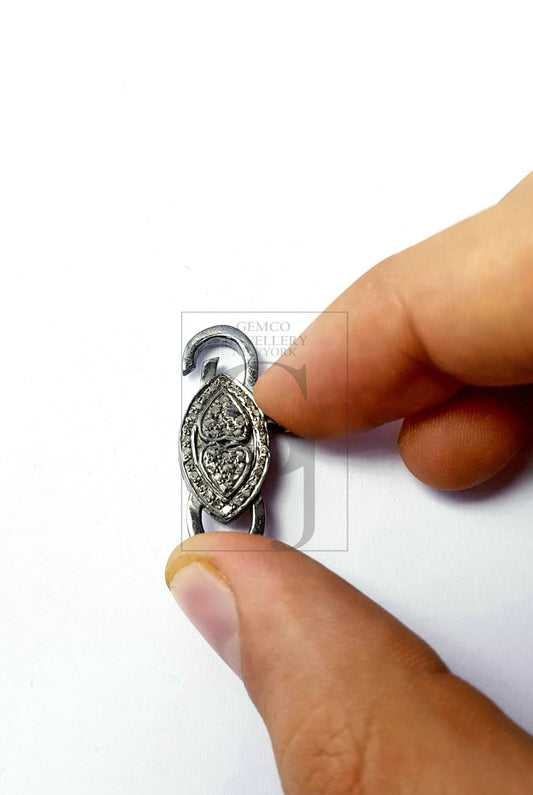 Rosecut pave diamond lobster design clasp 925 sterling silver handmade finish clasp with matching jump ring