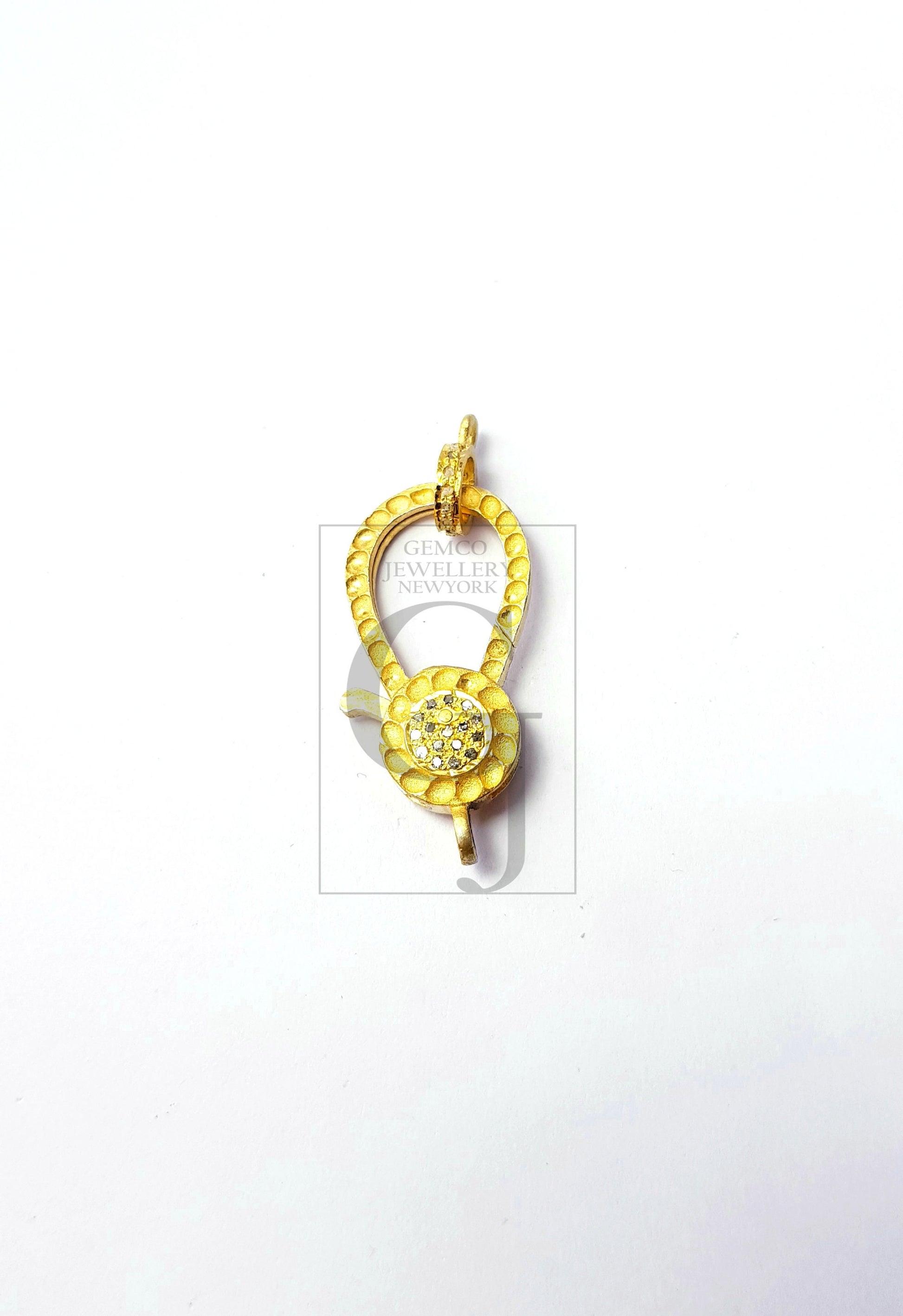 Beautiful Golden Plated Rosecut Pave Diamond Lobster Design Clasp 925 Sterling Silver Handmade Finish Diamond Clasp With Matching Jumpring