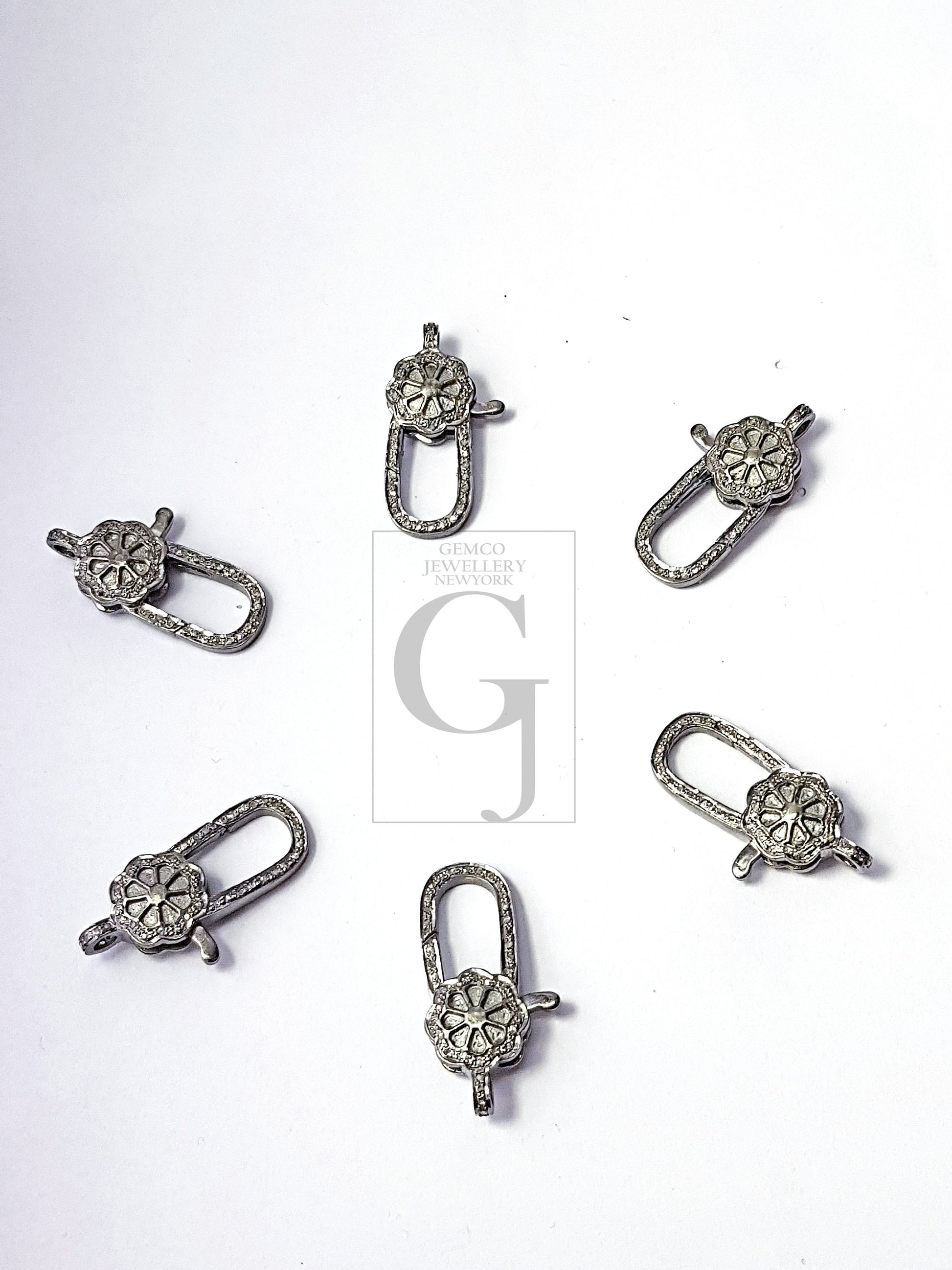 Pave Rosecut Diamond 925 Sterling Silver Handmade Very Beautiful Designer Pave Diamond Lobster Clasp New Design Floral Shape Clasp