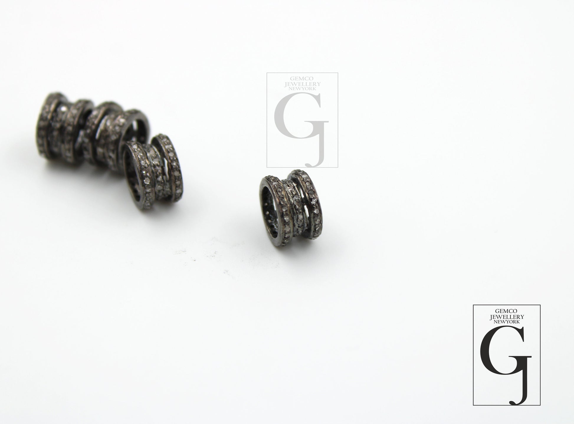 Rondelles Pave Diamond  Bead / Spacers Design Pave Diamond 925 Sterling Silver Handmade Jewelry Diamond Fine Jewelry