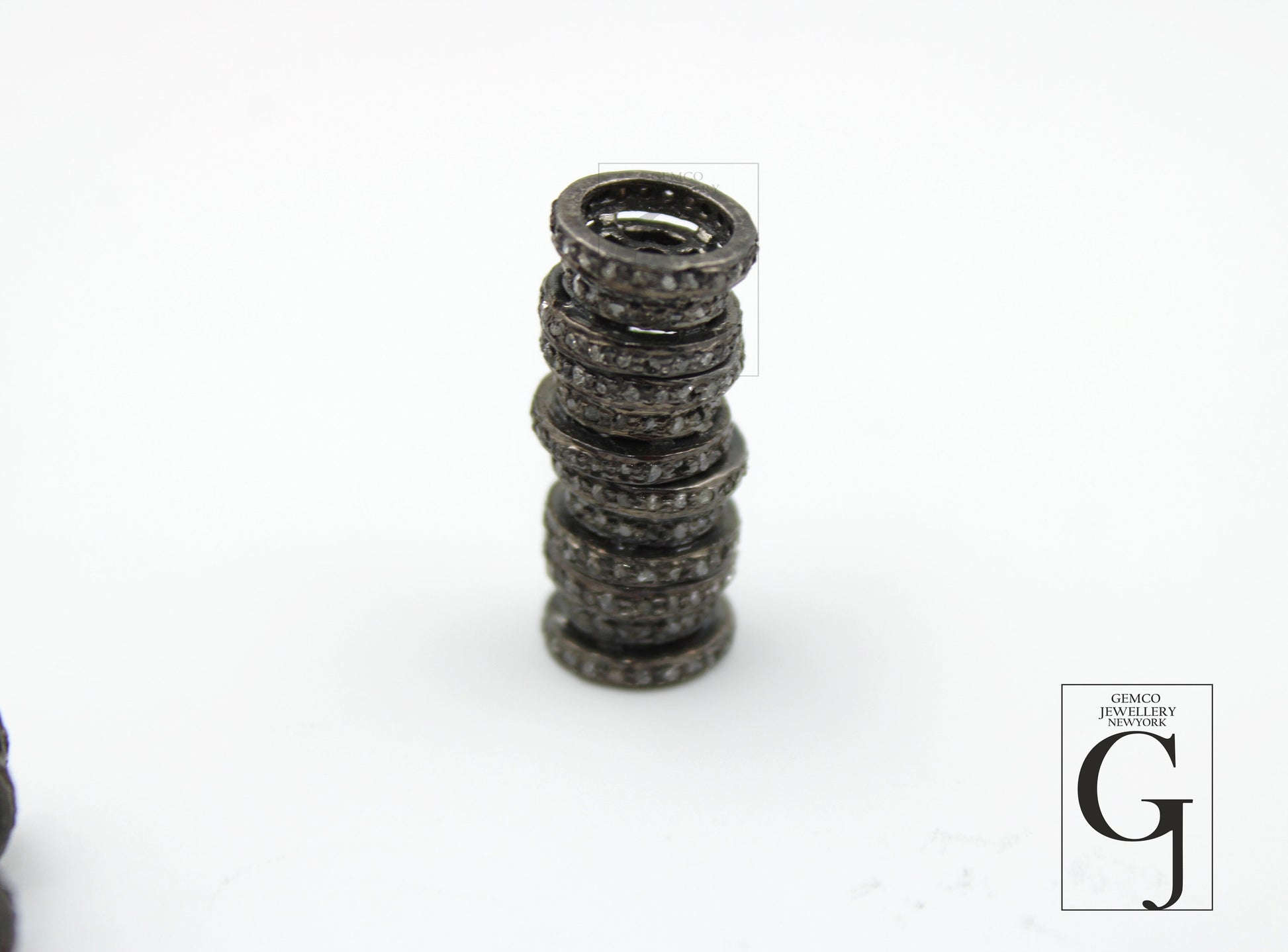 Rondelles Pave Diamond  Bead / Spacers Design Pave Diamond 925 Sterling Silver Handmade Jewelry Diamond Fine Jewelry