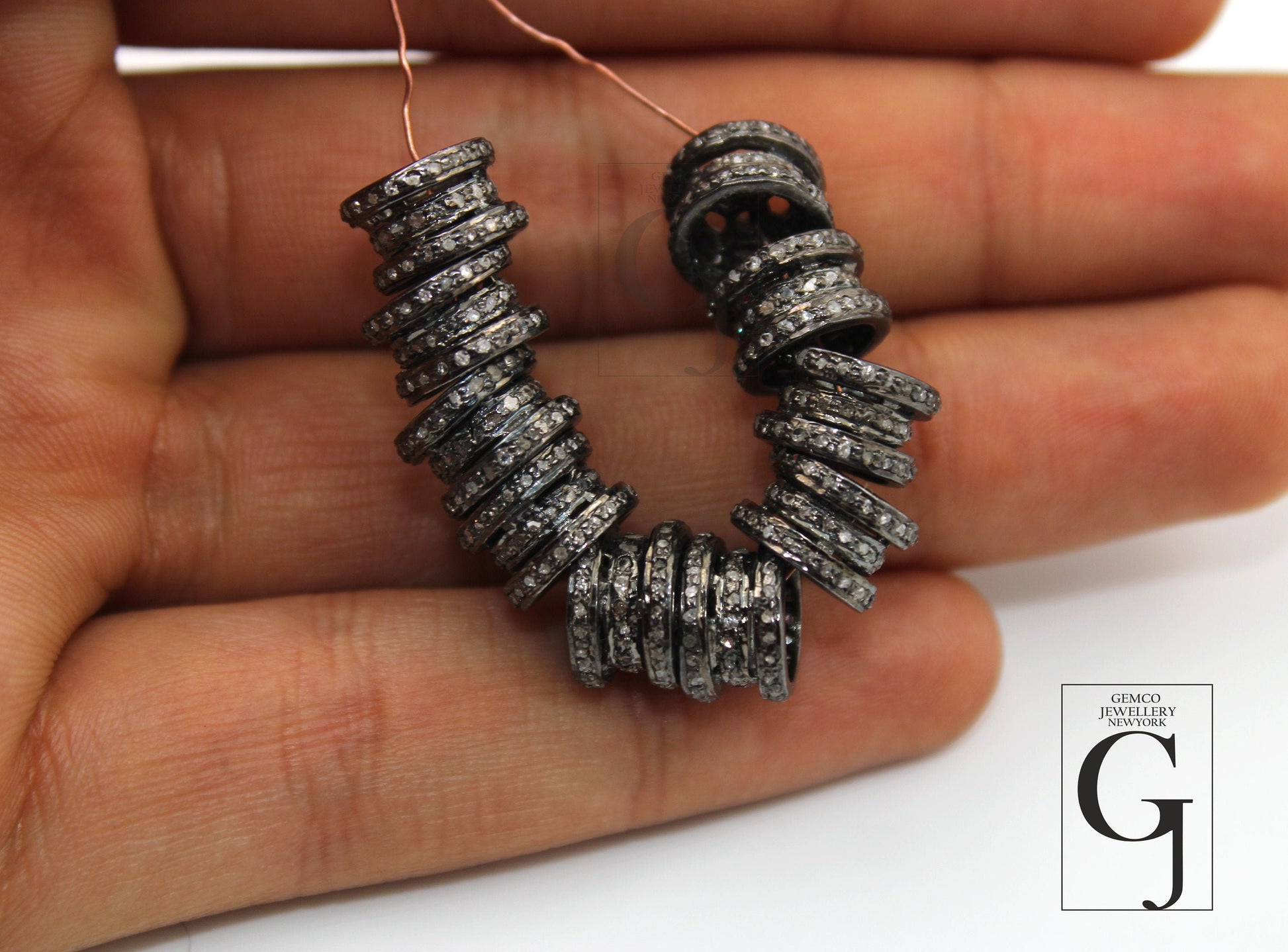 Rondelles Pave Diamond  Bead / Spacers Design Pave Diamond 925 Sterling Silver Handmade Jewelry Diamond Fine Jewelry
