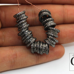 Rondelles Pave Diamond  Bead / Spacers Design Pave Diamond 925 Sterling Silver Handmade Jewelry Diamond Fine Jewelry