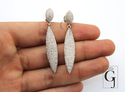 Very beautiful designer earring Rosecut pave diamond earrings 14k white gold  925 sterling silver handmade silver finish diamond earring