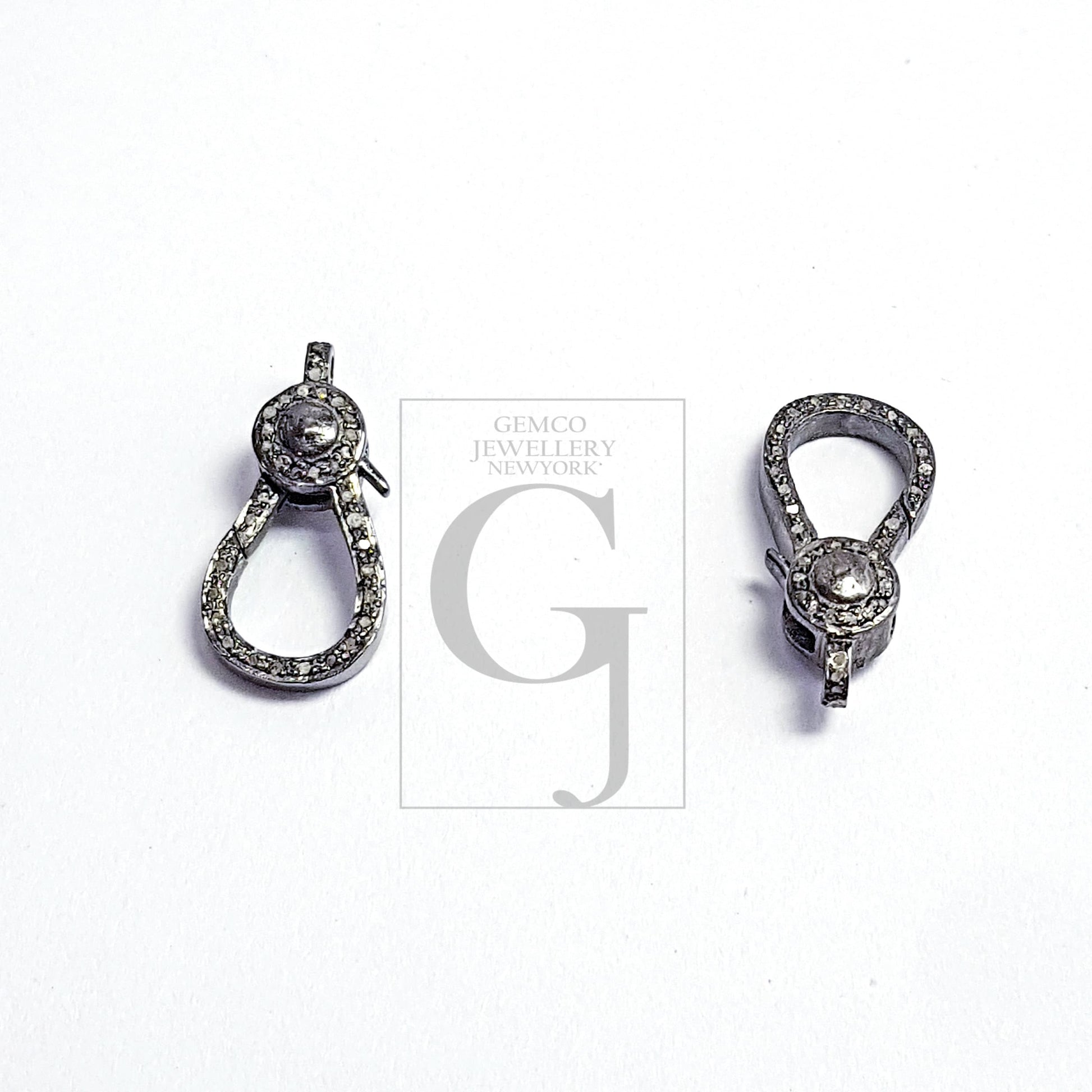 Pave rosecut diamond 925 sterling silver handmade pave diamond lobster clasp