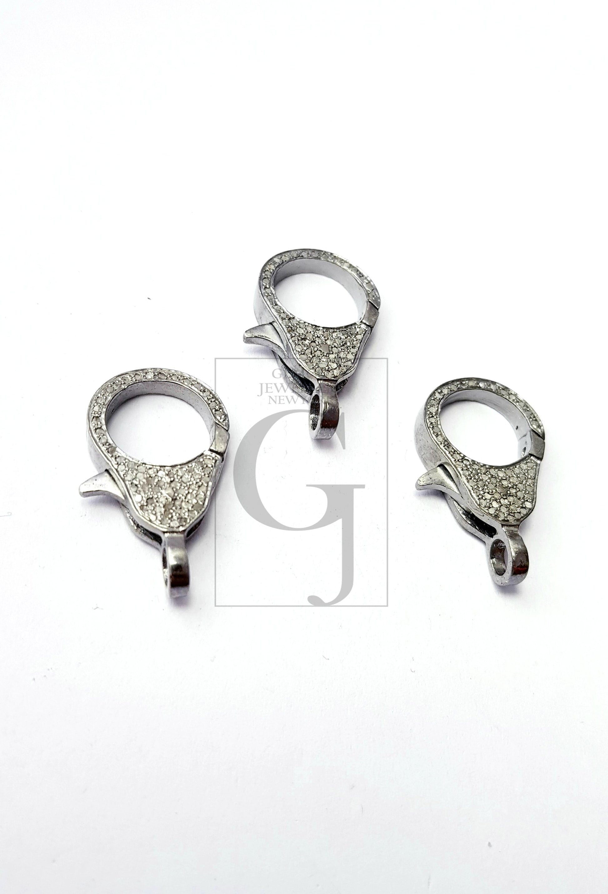 Pave Diamond Clasp,Diamond Lobster Clasp, 925 Sterling Silver Handmade Finish Clasp, Rose Cut Diamond Clasp With Matching Jump Ring