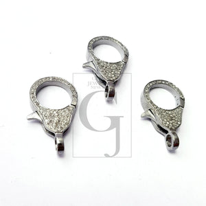 Pave Diamond Clasp,Diamond Lobster Clasp, 925 Sterling Silver Handmade Finish Clasp, Rose Cut Diamond Clasp With Matching Jump Ring
