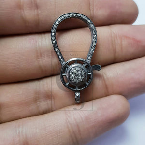1PC Oxidized designer Rosecut pave diamond lobster design clasp 925 sterling silver handmade finish clasp with matching jump ring