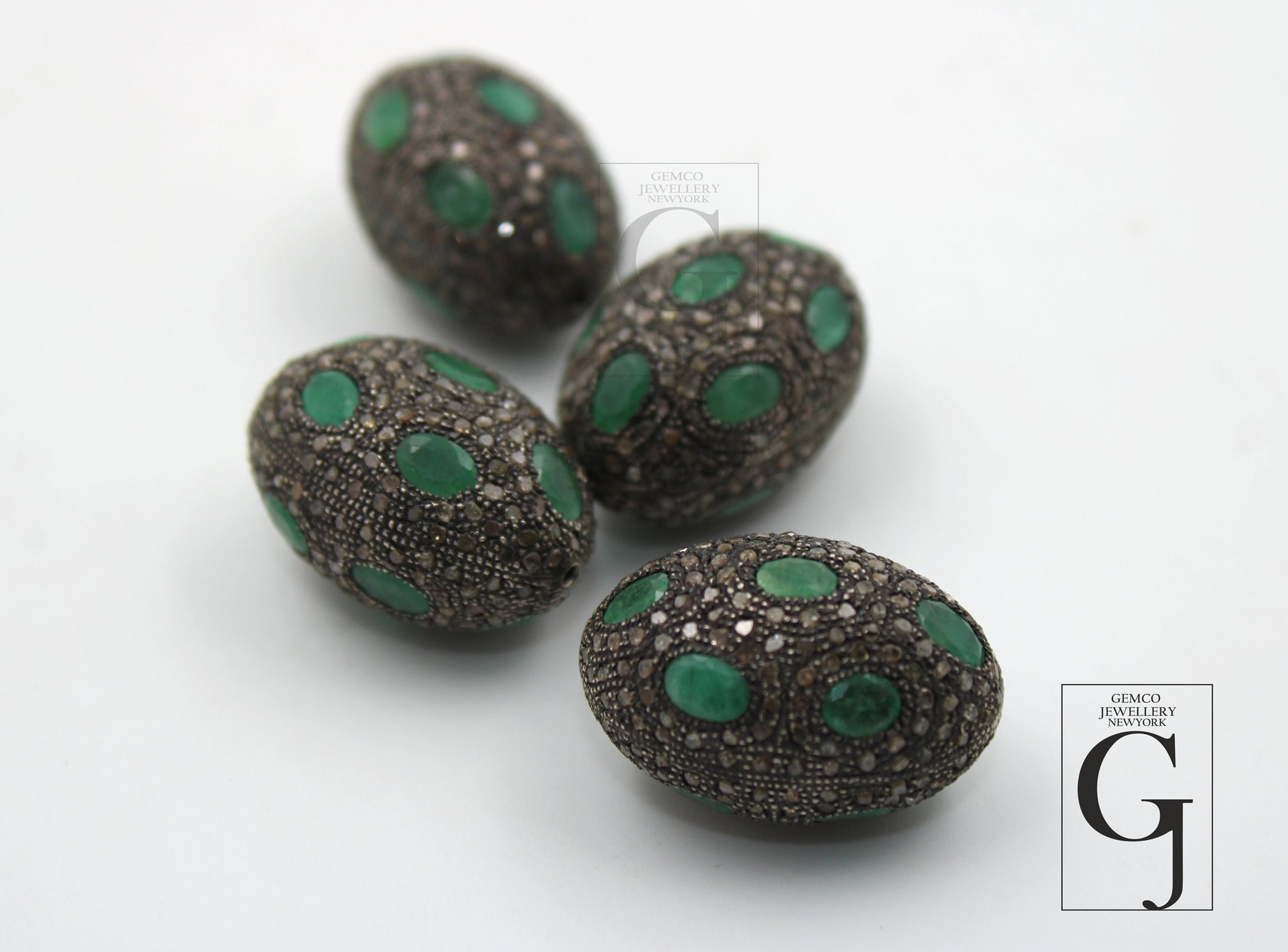 Emerald Pave Diamond Oval Beads / Spacers Design Pave Diamond 925 Sterling Silver Handmade Jewelry Diamond Jewelry Fine Jewelry Supplies