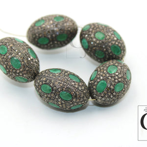 Emerald Pave Diamond Oval Beads / Spacers Design Pave Diamond 925 Sterling Silver Handmade Jewelry Diamond Jewelry Fine Jewelry Supplies