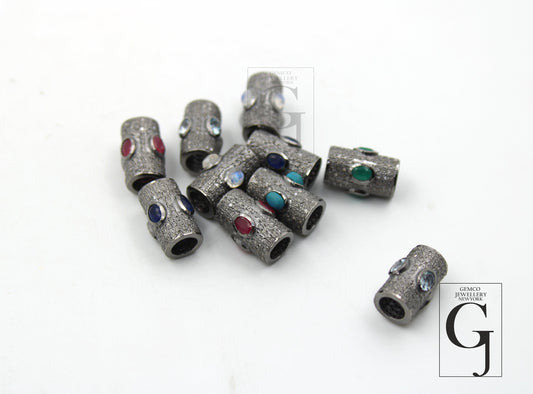 Pave Diamond Pipe Beads / Spacers Design Pave Diamond 925 Sterling  Silver Handmade Jewelry Diamond Jewelry Fine Jewelry