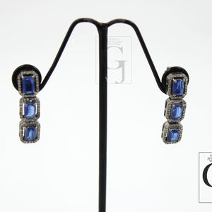 Very Beautiful Kyanite Designer Earring Rosecut Pave Diamond Earrings 925 Sterling Silver Handmade Silver Finish Diamond Earring