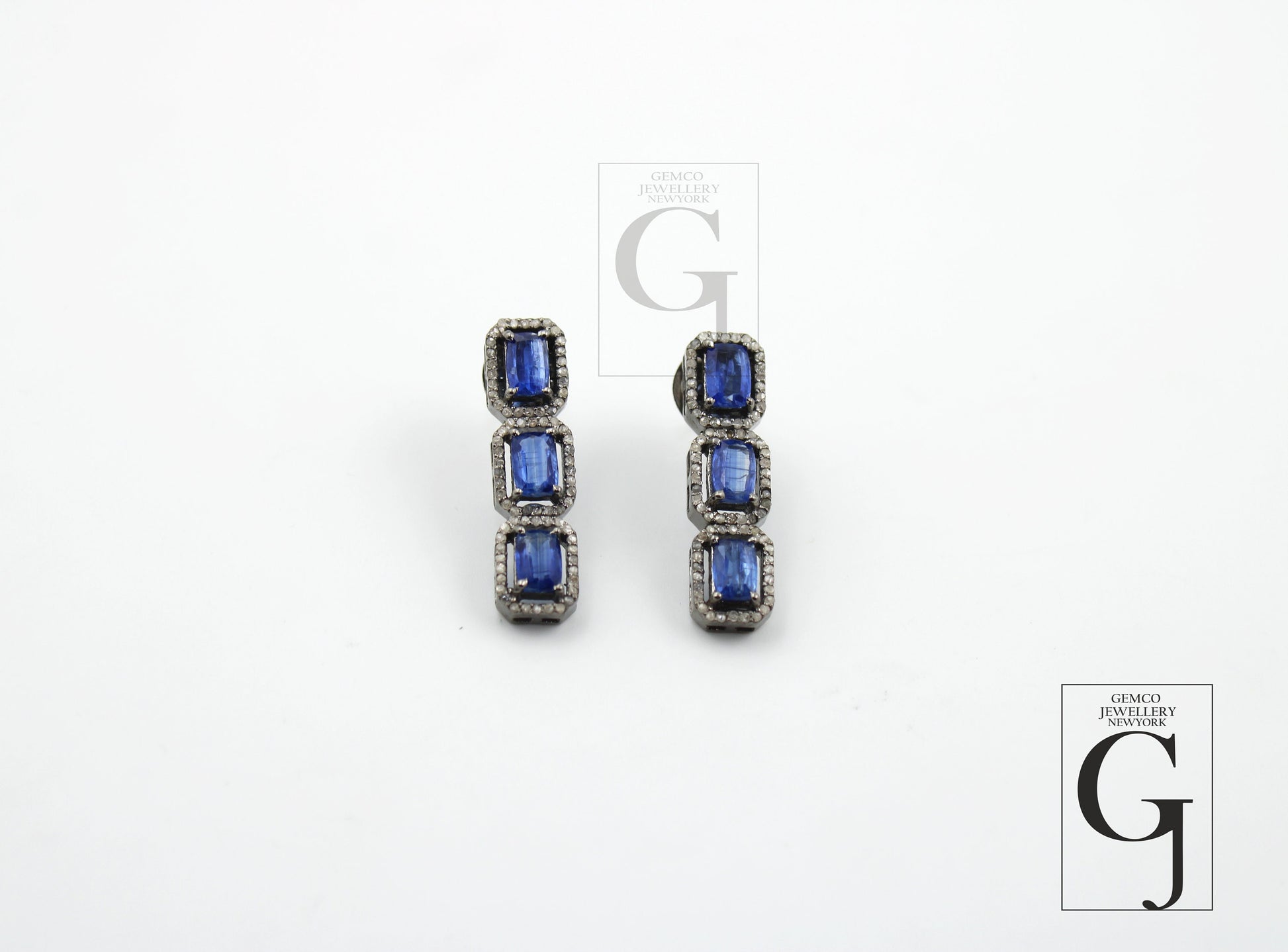 Very Beautiful Kyanite Designer Earring Rosecut Pave Diamond Earrings 925 Sterling Silver Handmade Silver Finish Diamond Earring