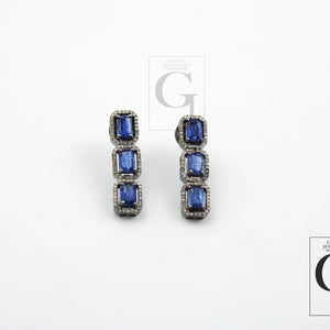 Very Beautiful Kyanite Designer Earring Rosecut Pave Diamond Earrings 925 Sterling Silver Handmade Silver Finish Diamond Earring