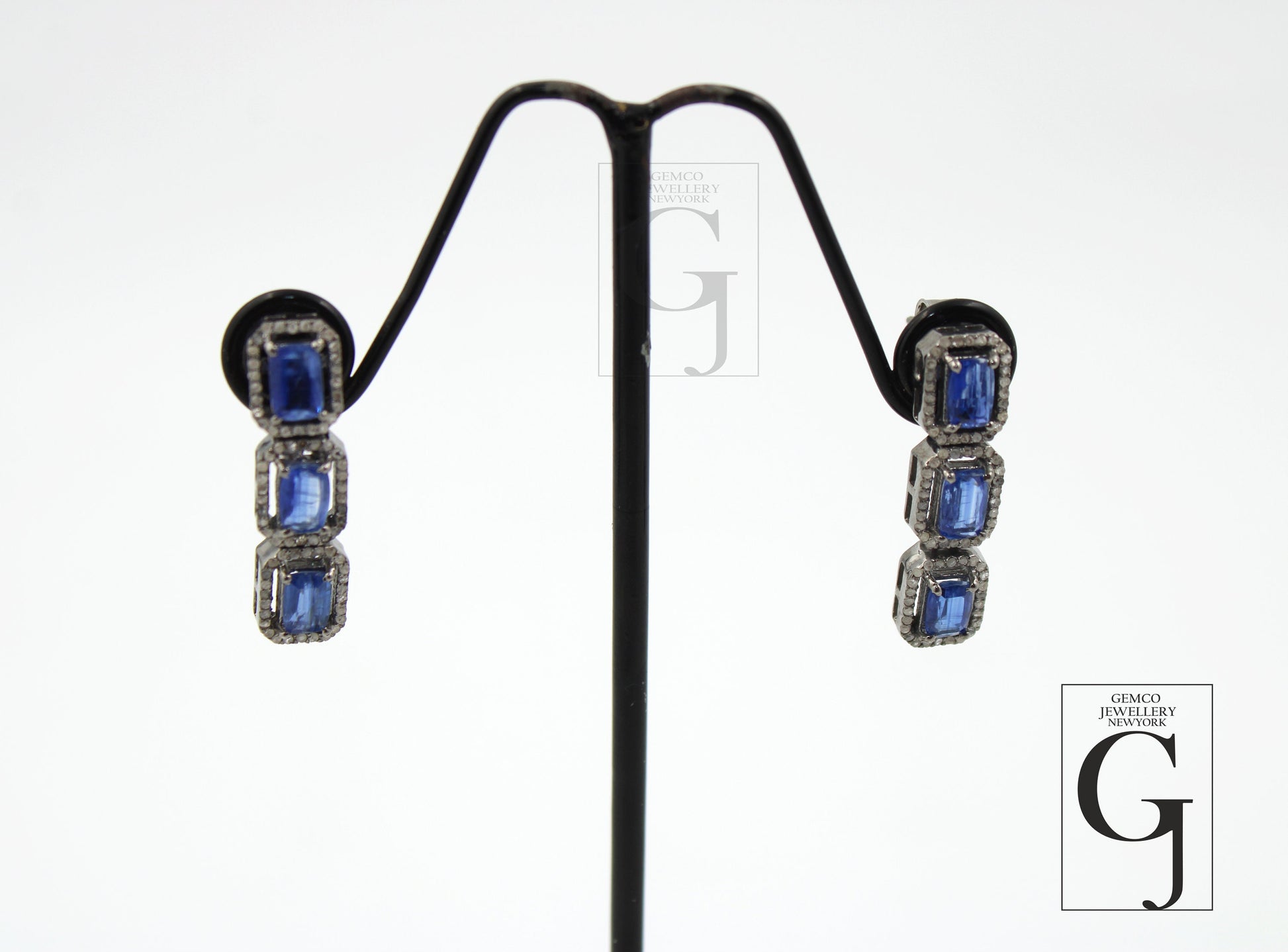 Very Beautiful Kyanite Designer Earring Rosecut Pave Diamond Earrings 925 Sterling Silver Handmade Silver Finish Diamond Earring