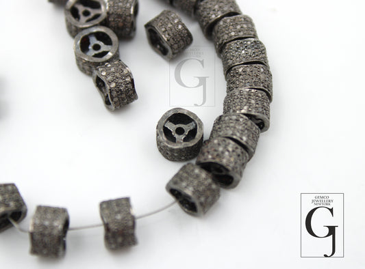 Rondelles Pave Diamond Bead / Spacers Design Pave Diamond 925 Sterling Silver Handmade Jewelry Diamond Fine Jewelry Supplies 8mm/6mm Size