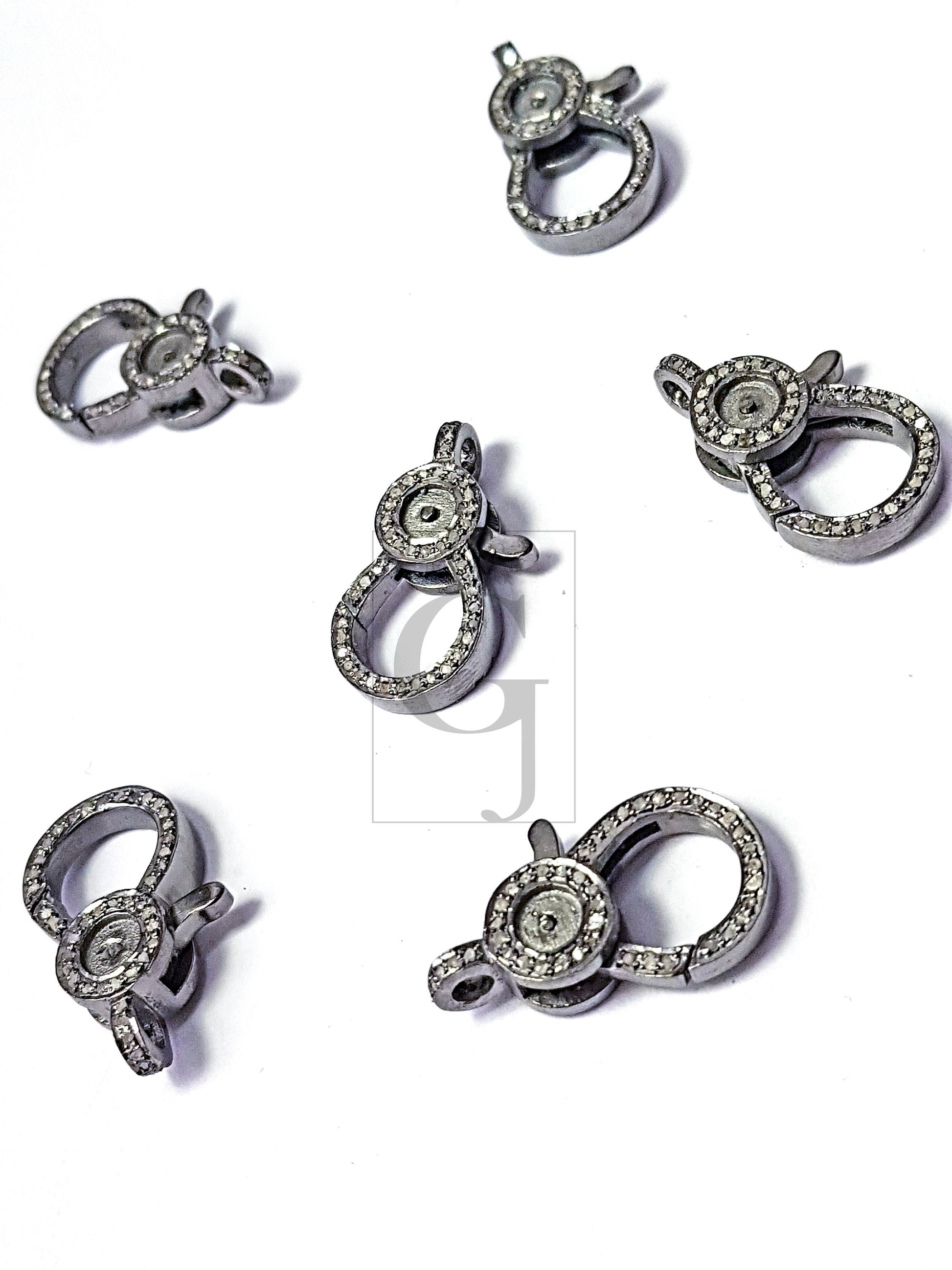 1pc oxidized Pave rosecut diamond 925 sterling silver handmade pave diamond lobster clasp with matching pave diamond ring jewelry supplies