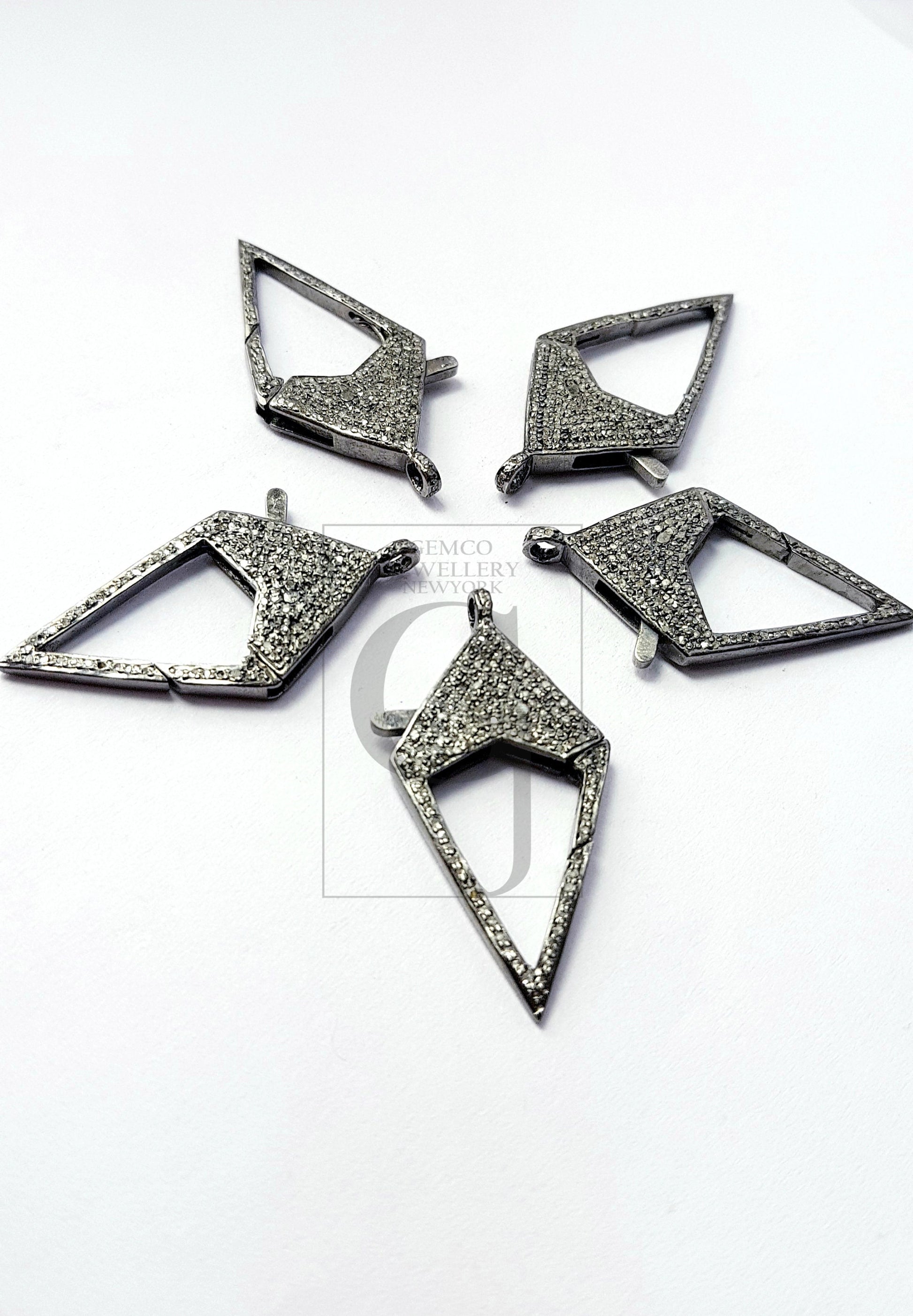 Pave Rosecut Diamond 925 Sterling Silver Handmade  Triangle Designed Shaped  Pave Diamond Lobster Clasp