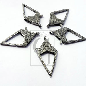 Pave Rosecut Diamond 925 Sterling Silver Handmade  Triangle Designed Shaped  Pave Diamond Lobster Clasp