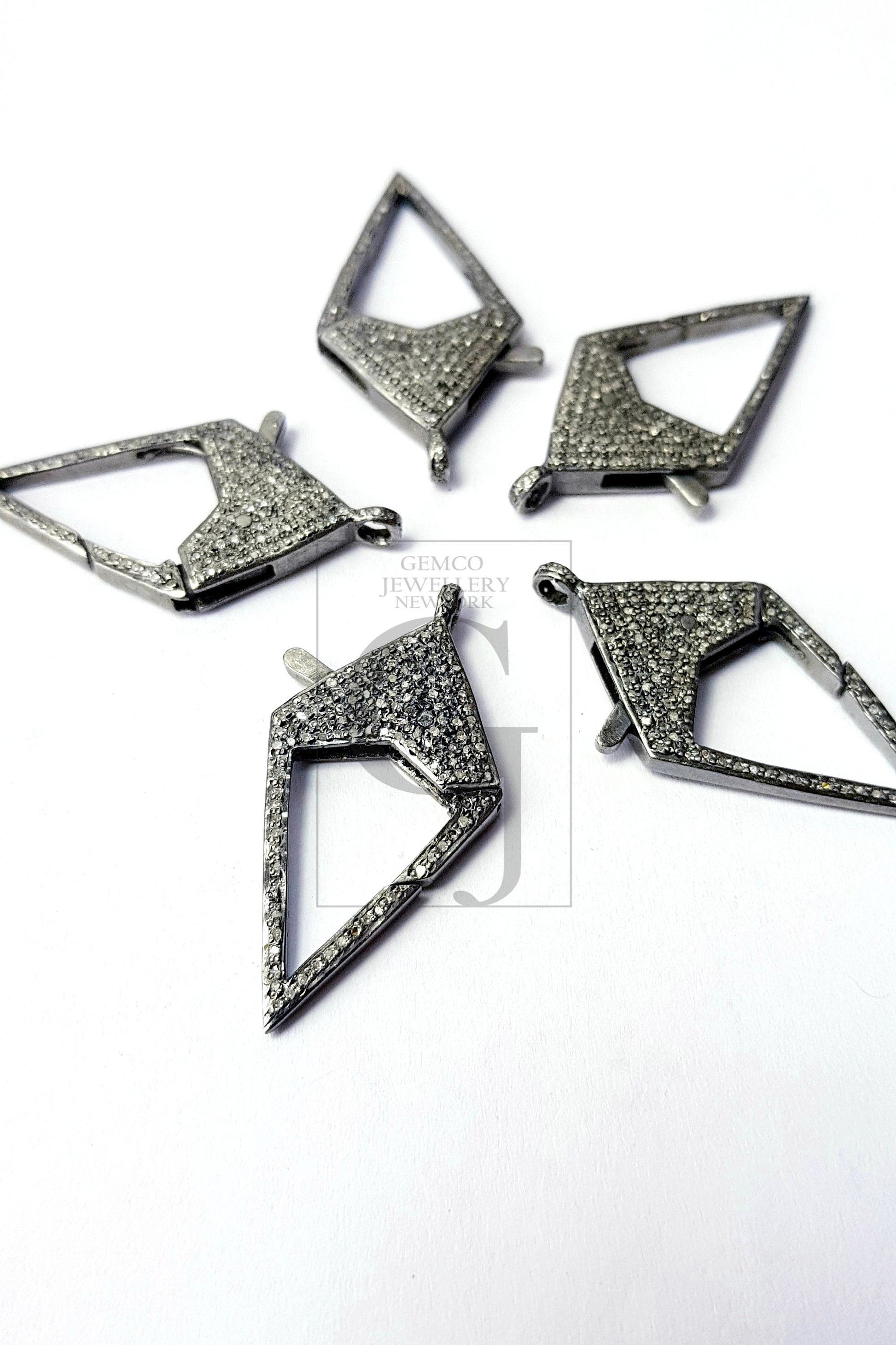 Pave Rosecut Diamond 925 Sterling Silver Handmade  Triangle Designed Shaped  Pave Diamond Lobster Clasp