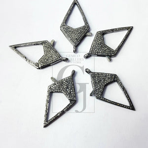 Pave Rosecut Diamond 925 Sterling Silver Handmade  Triangle Designed Shaped  Pave Diamond Lobster Clasp