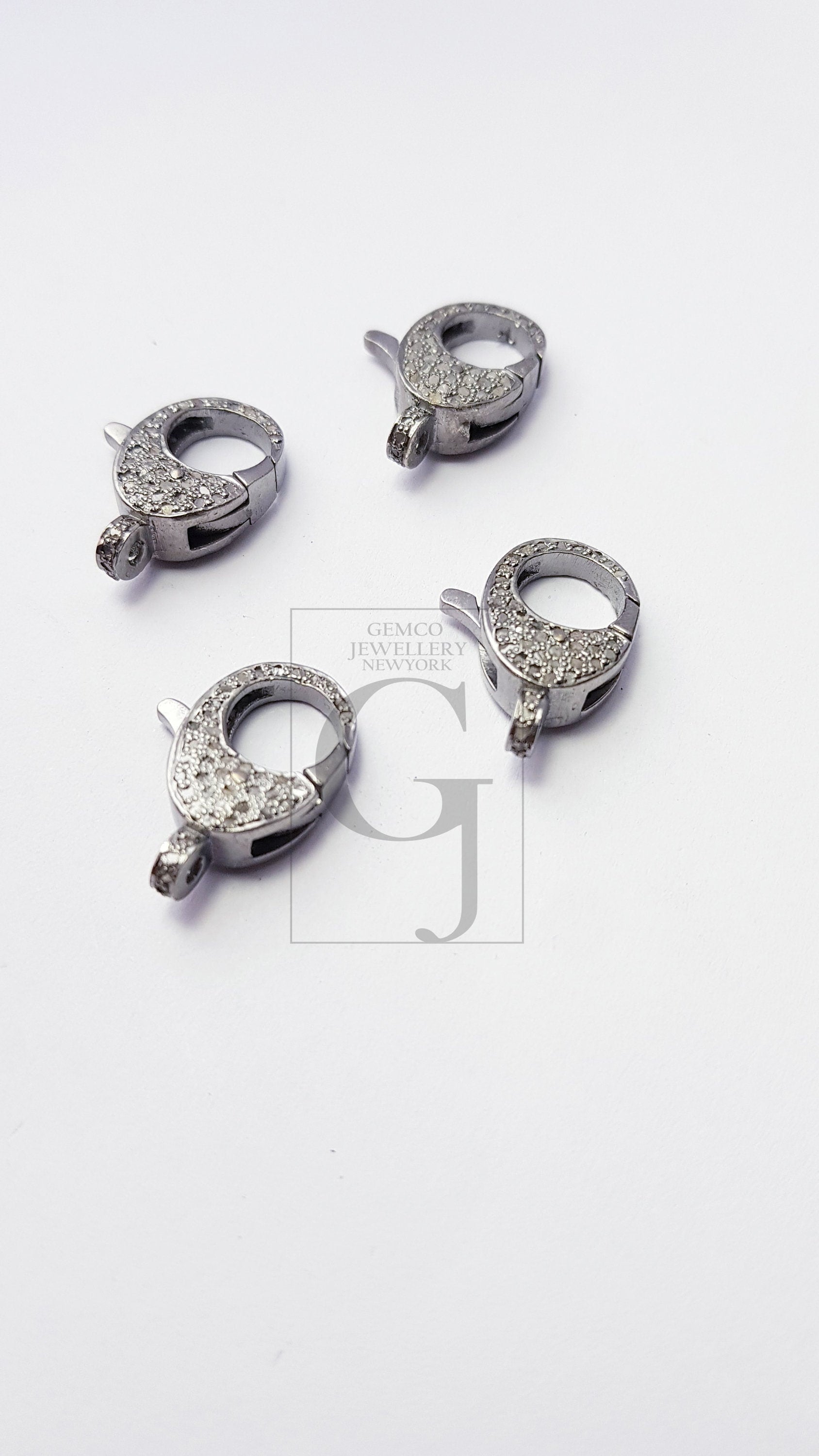 Rosecut Pave Diamond Clasp Lock Designer Lobster Clasp 925 Sterling Silver Handmade Finish Clasp With Matching Jump Ring