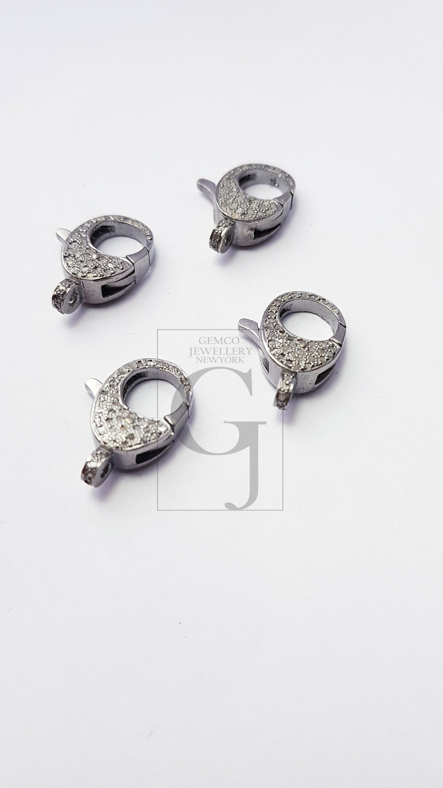 Rosecut Pave Diamond Clasp Lock Designer Lobster Clasp 925 Sterling Silver Handmade Finish Clasp With Matching Jump Ring