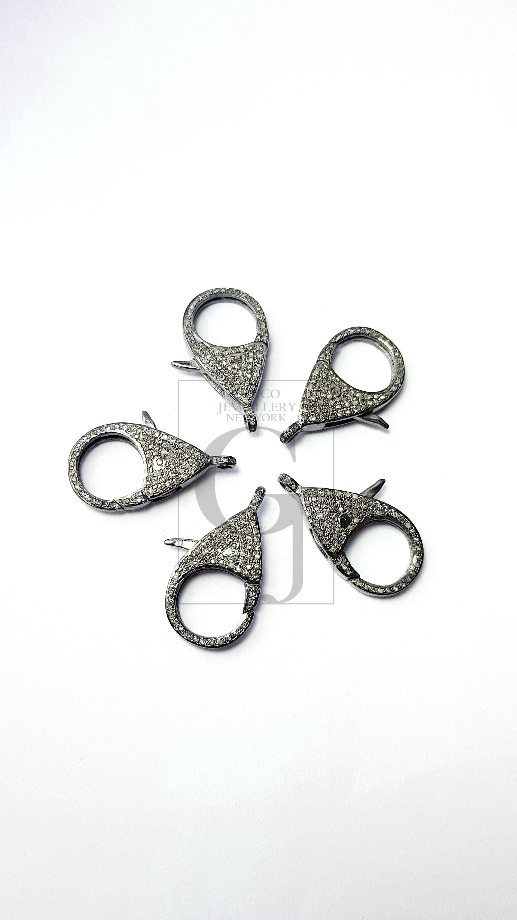 Pave diamond clasps, rose cut diamond lobster clasp,925 sterling silver handmade finish clasp, diamond jump ring , jewelry making supplies