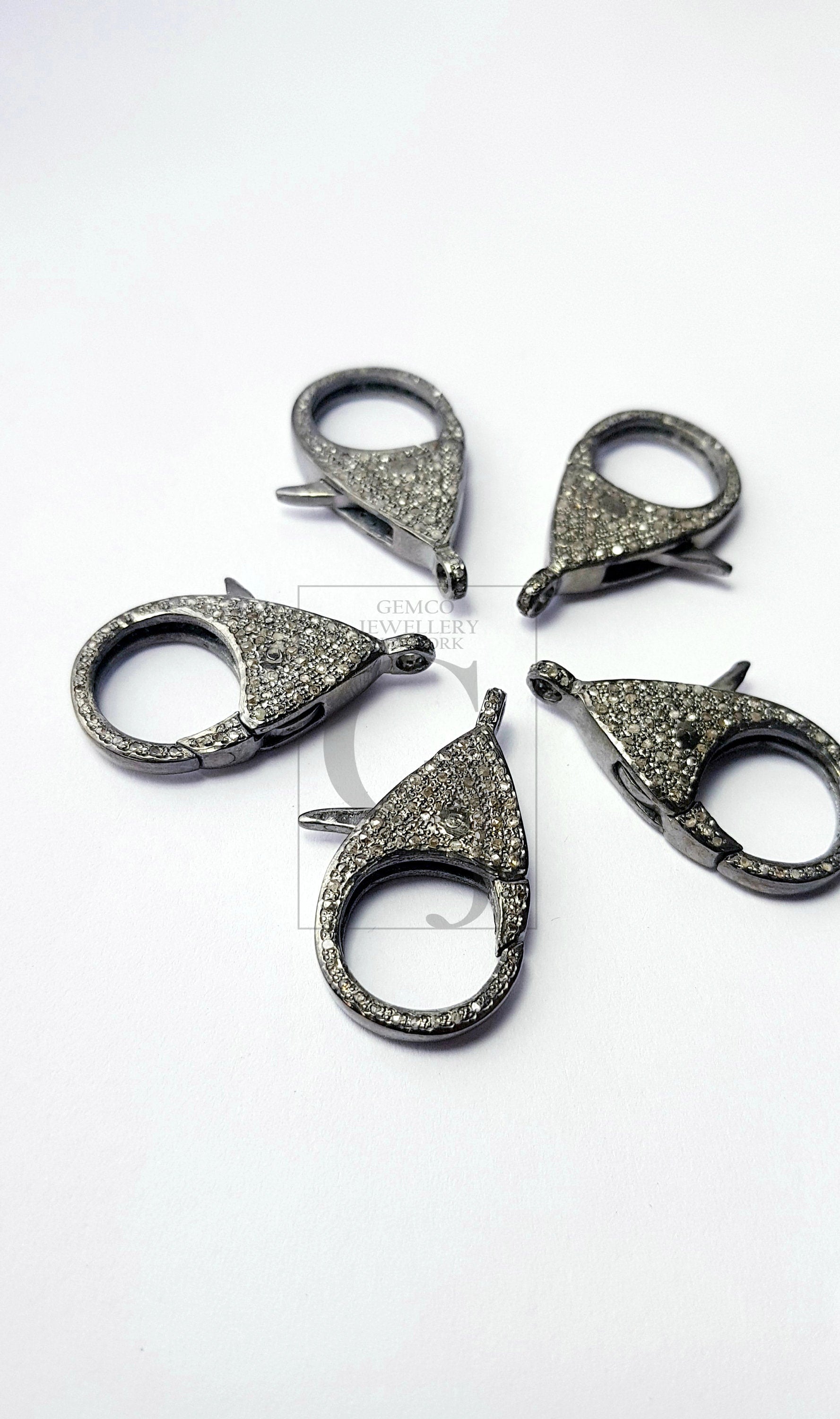 Pave diamond clasps, rose cut diamond lobster clasp,925 sterling silver handmade finish clasp, diamond jump ring , jewelry making supplies