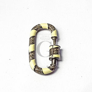 Enamel Color Carabiner Design Clasps Pave Rosecut Diamond 925 Sterling Silver Handmade Oval Shape Design Pave Diamond Handmade Charms