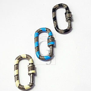 Enamel Color Carabiner Design Clasps Pave Rosecut Diamond 925 Sterling Silver Handmade Oval Shape Design Pave Diamond Handmade Charms