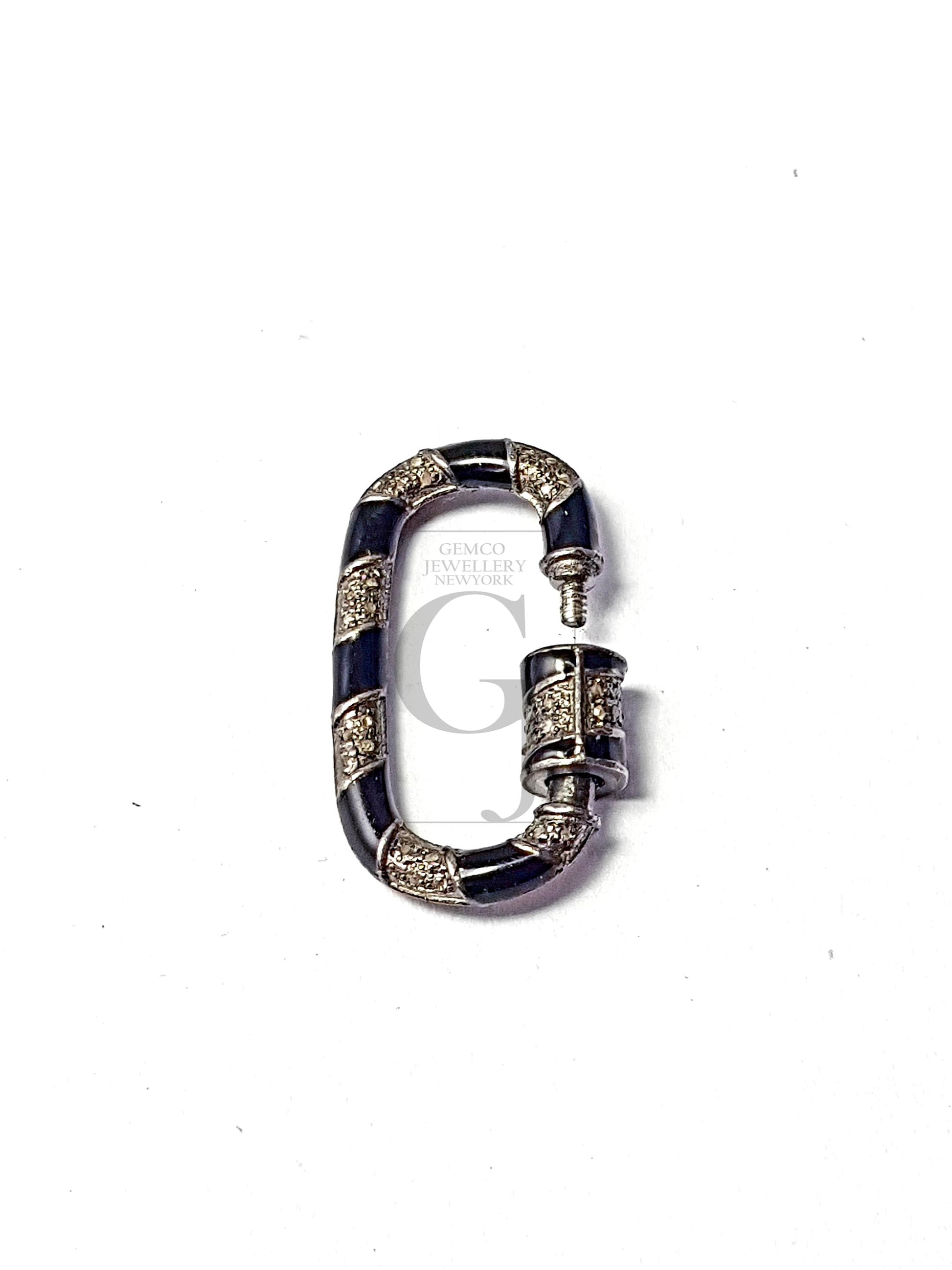 Enamel Color Carabiner Design Clasps Pave Rosecut Diamond 925 Sterling Silver Handmade Oval Shape Design Pave Diamond Handmade Charms