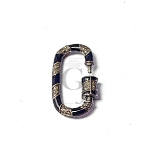 Enamel Color Carabiner Design Clasps Pave Rosecut Diamond 925 Sterling Silver Handmade Oval Shape Design Pave Diamond Handmade Charms