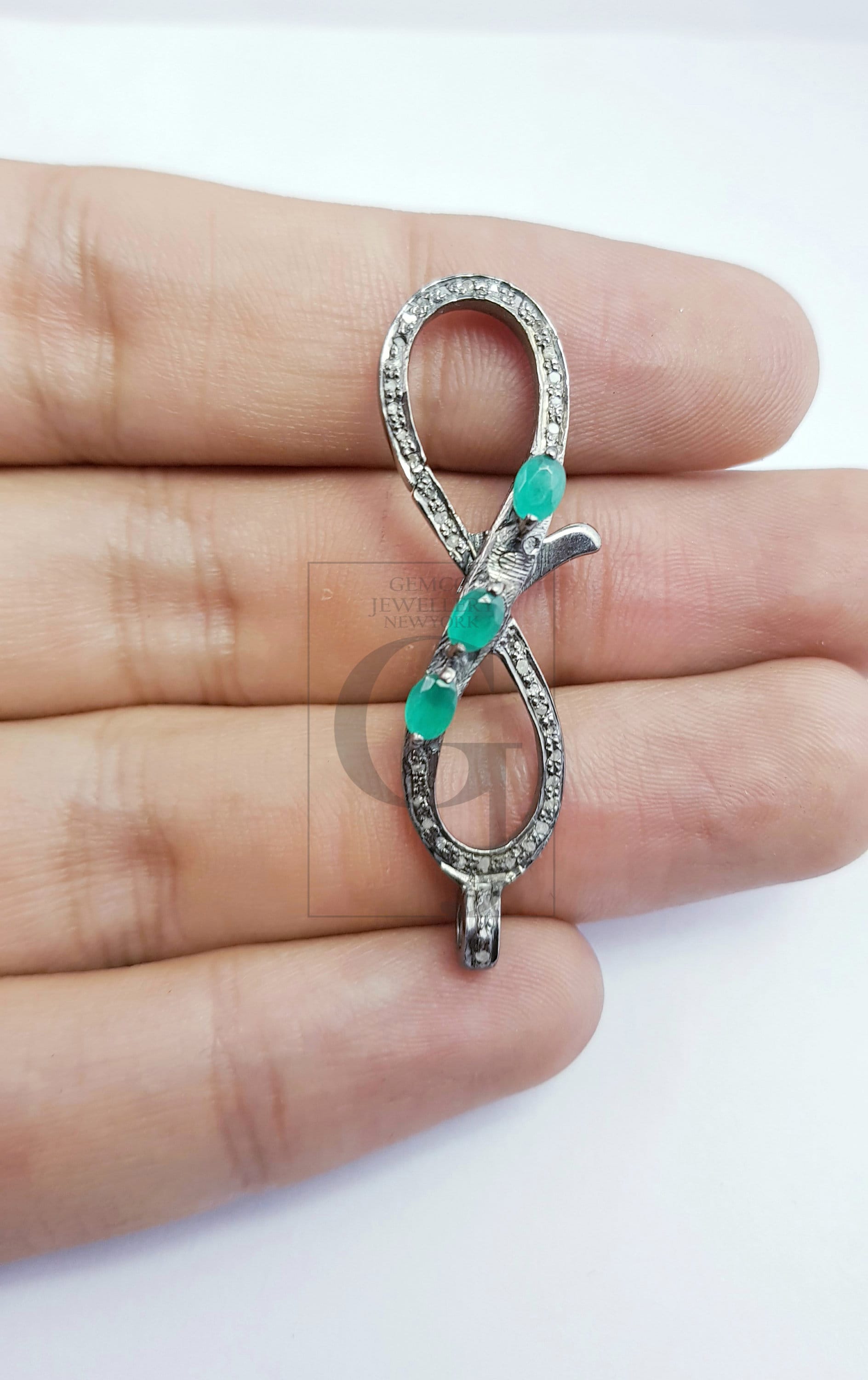 Infinity design color stone Rosecut pave diamond clasp, 925 sterling silver diamond handmade finish clasp with jump ring, pave diamond clasp