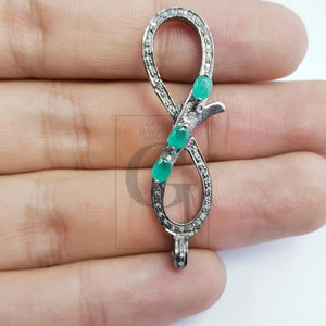 Infinity design color stone Rosecut pave diamond clasp, 925 sterling silver diamond handmade finish clasp with jump ring, pave diamond clasp