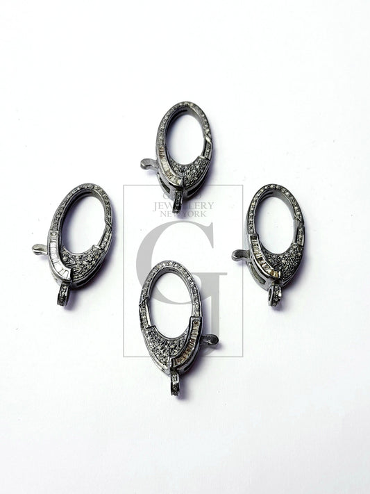 Beautiful Designed Rosecut Pave Diamond Lobster Design Clasp 925 Sterling Silver Handmade Finish Clasp