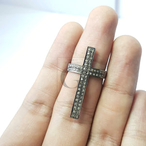 Beautiful Cross Design Pave Diamond Ring Rosecut Pave Diamond Rings 925 Sterling Silver Handmade Silver Finish Diamond Rings