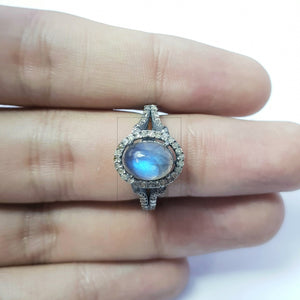 1pc beautiful fire Labradorite designer ring Rosecut pave diamond rings 925 sterling silver handmade silver finish diamond rings jewelry