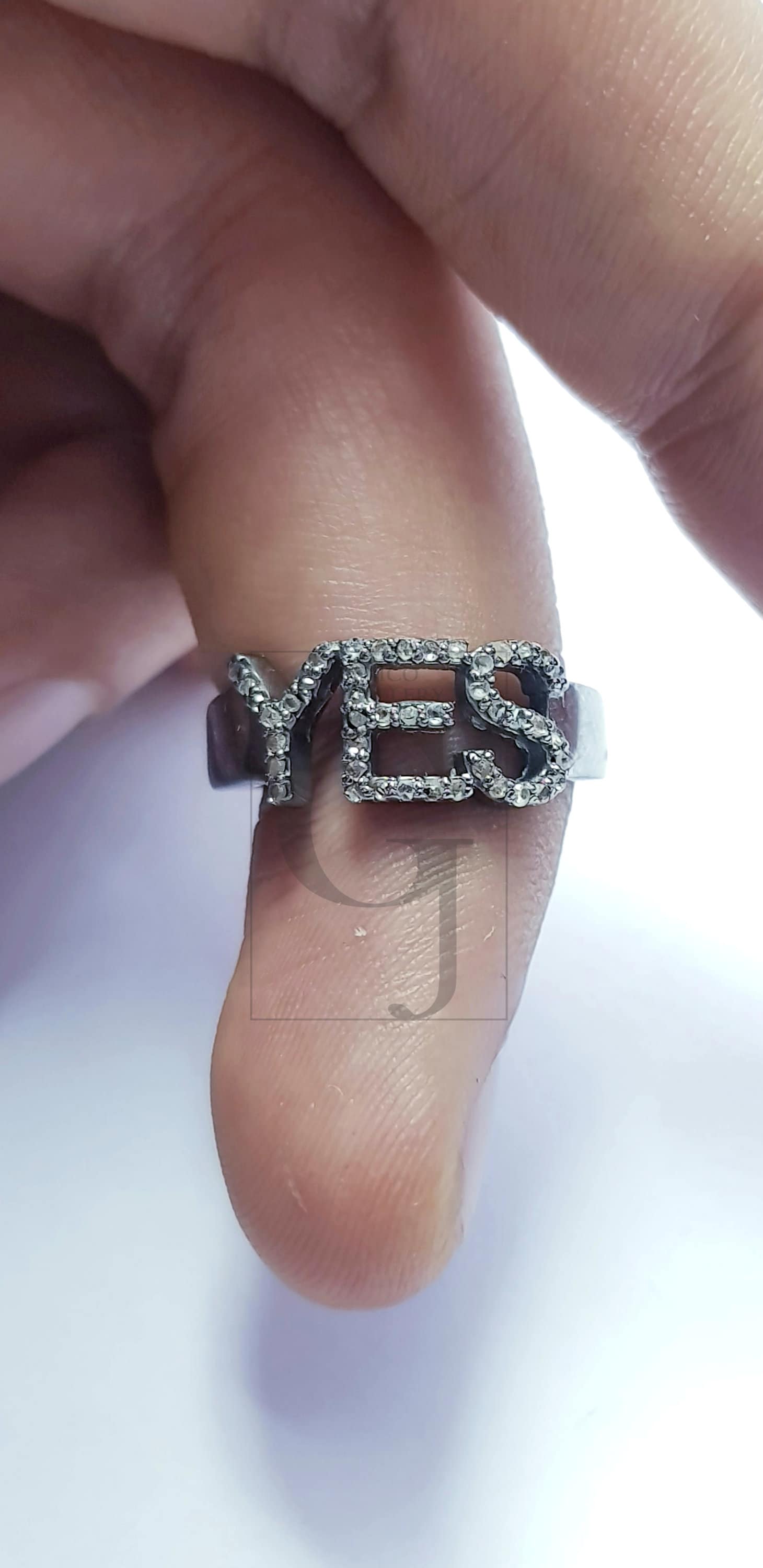 YES saying Rosecut pave diamond rings 925 sterling silver handmade silver finish latest design diamond ring jewelry