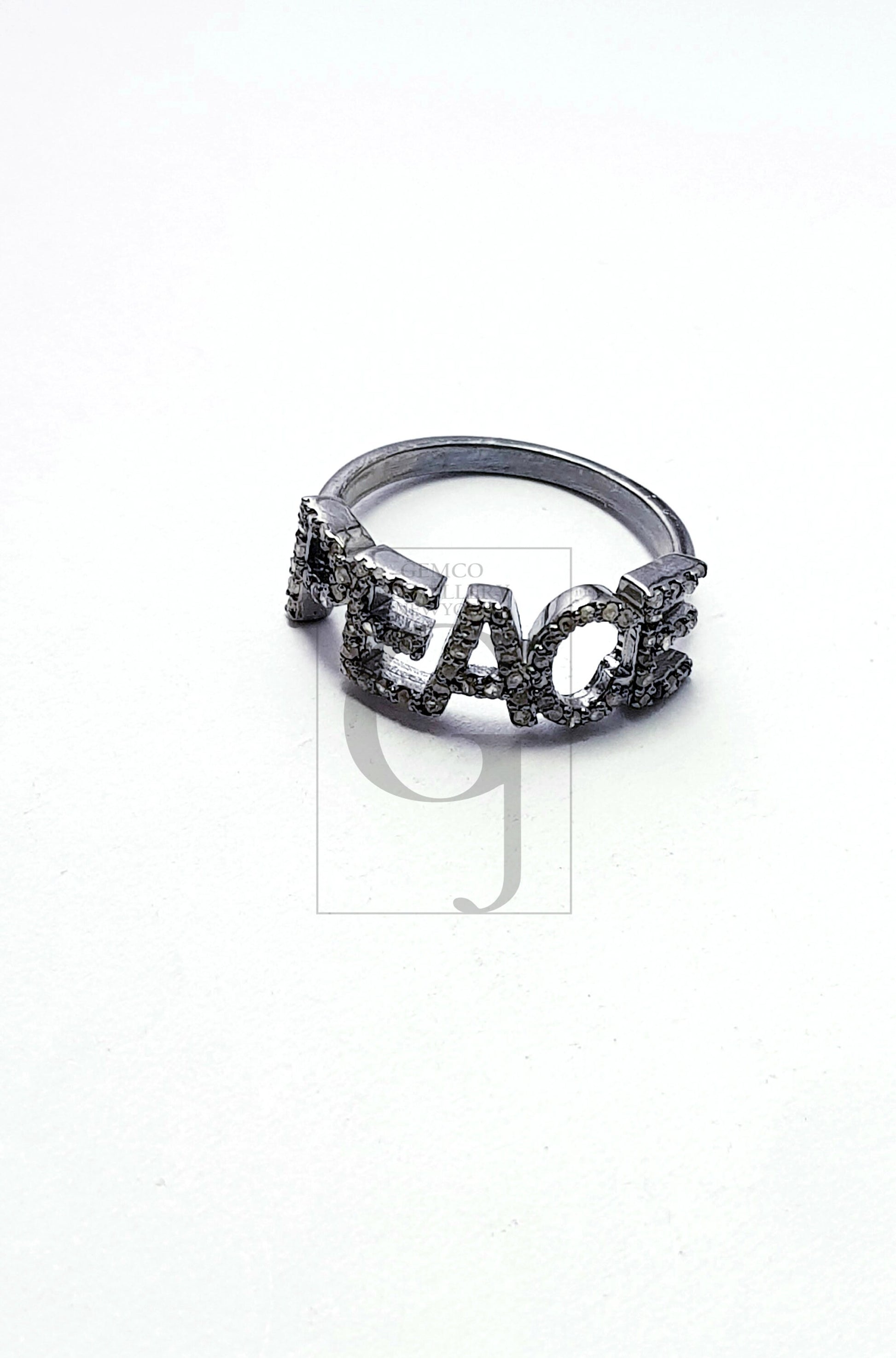 PEACE Word Saying Design Rosecut Pave Diamond Rings 925 Sterling Silver Handmade Silver Finish Fashionable Diamond Rings