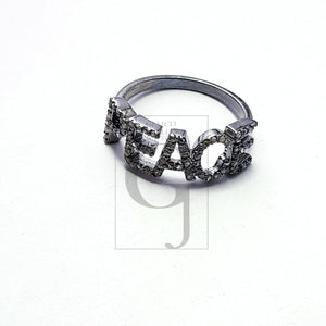 PEACE Word Saying Design Rosecut Pave Diamond Rings 925 Sterling Silver Handmade Silver Finish Fashionable Diamond Rings