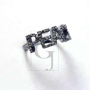 PEACE Word Saying Design Rosecut Pave Diamond Rings 925 Sterling Silver Handmade Silver Finish Fashionable Diamond Rings