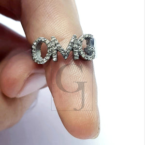 OMG ring word saying ring Rosecut pave diamond rings 925 sterling silver handmade silver finish lates design diamond rings